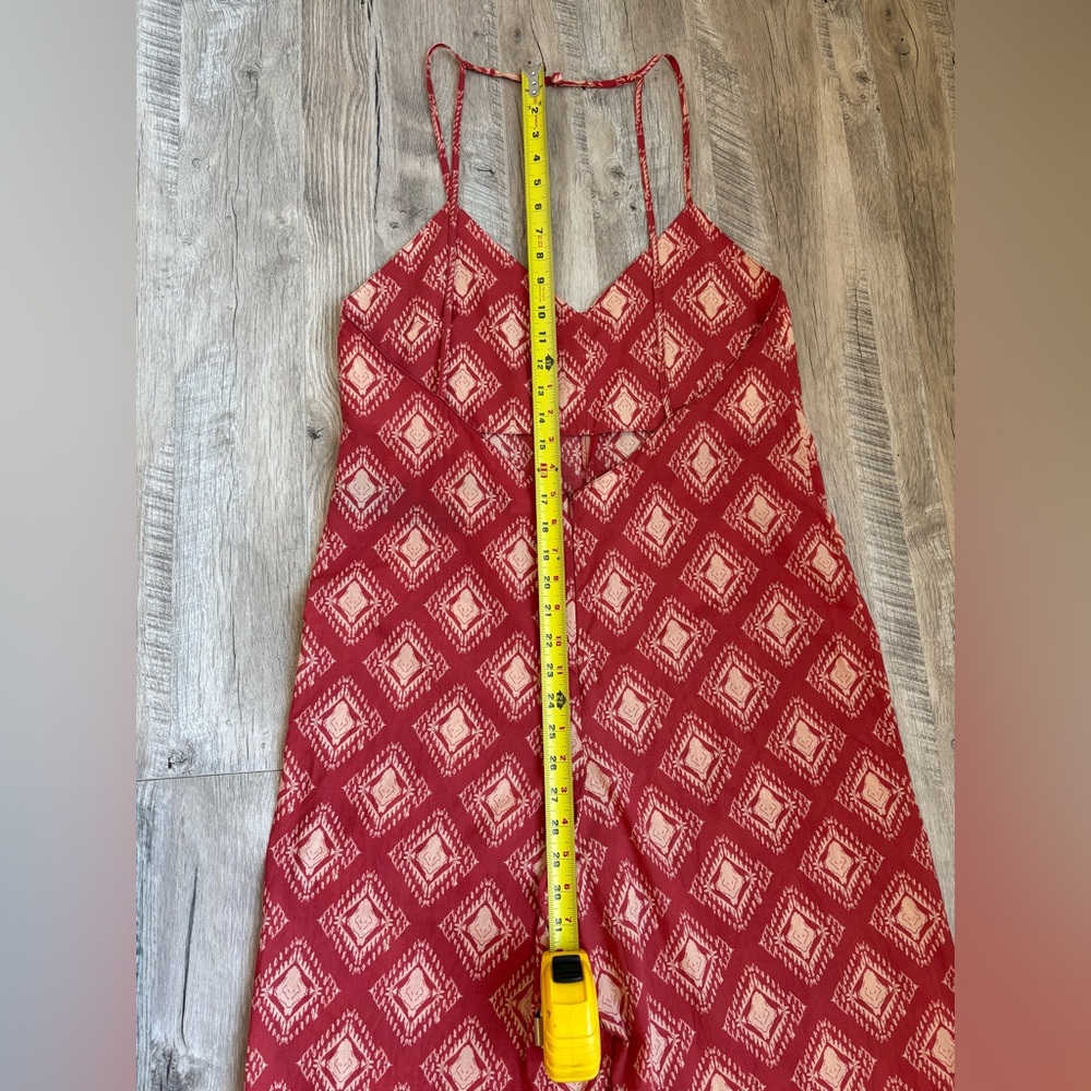 Zara Jami Jumpsuit 100% Cotton Terracotta and Cream Open Back Wide Leg - Picture 15 of 15